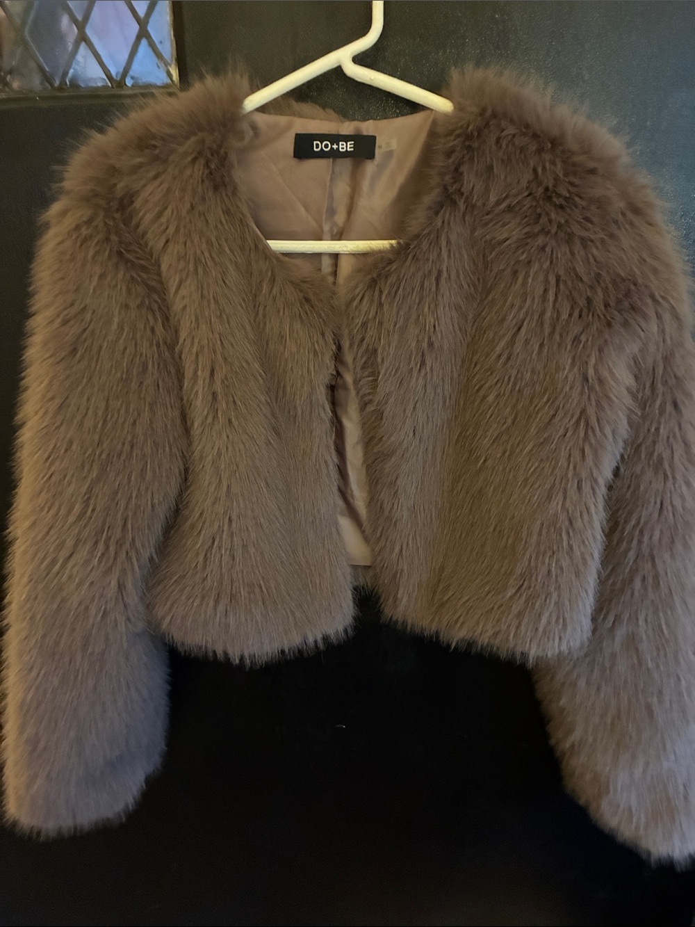 DO+BE Brown Taupe Faux Fur Cropped Jacket